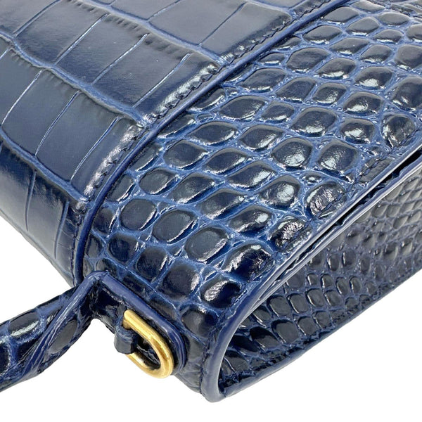 BALENCIAGA Hourglass Small Crocodile Embossed Top Handle Shoulder Bag Blue