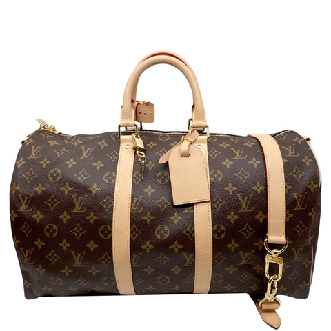 LOUIS VUITTON Keepall 45 Bandouliere Monogram Canvas Travel Bag Brown