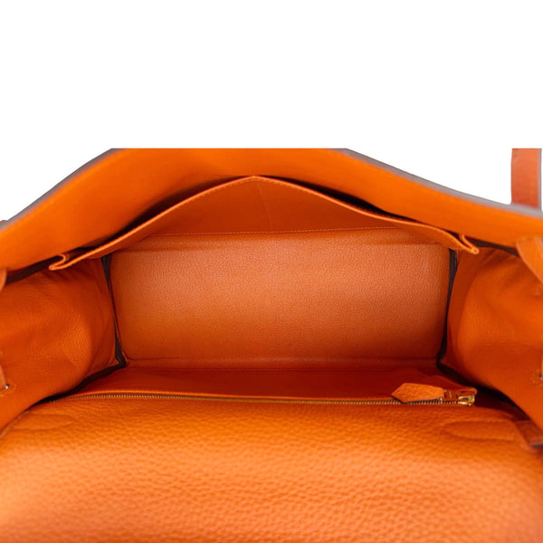 HERMES Kelly 28 Clemence Leather Shoulder Bag Orange