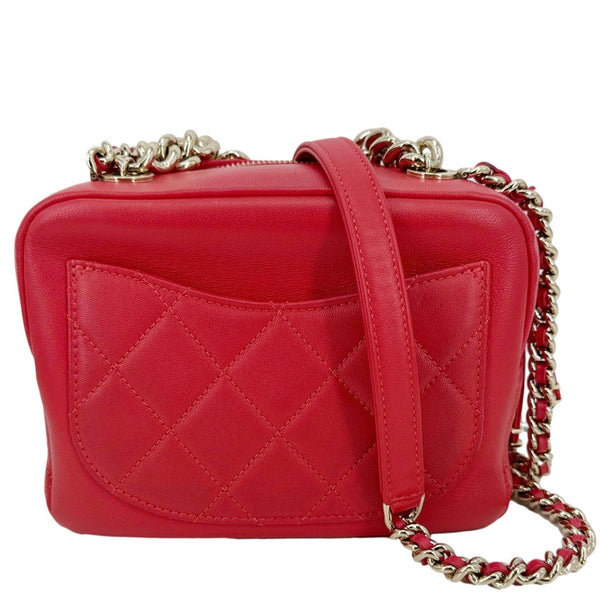 CHANEL Studded Beauty Begins Quilted Lambskin Leather Camera Case Red
