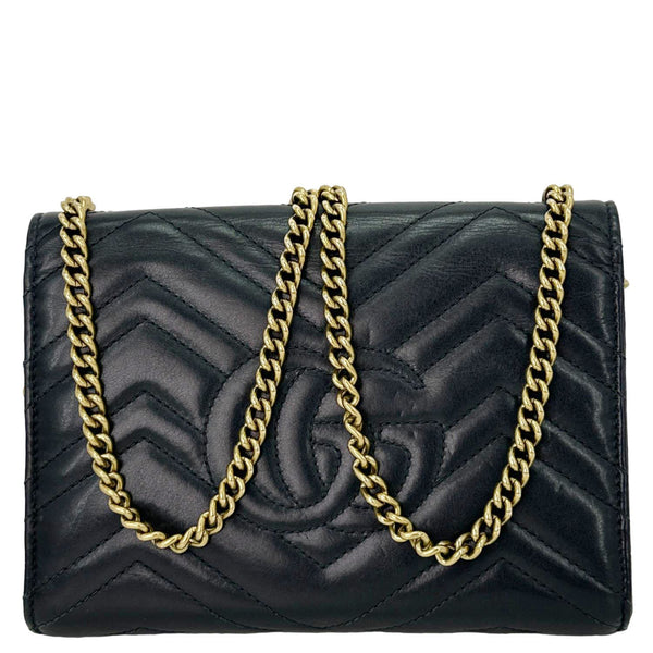 GUCCI GG Marmont Matelasse Leather Crossbody Chain Wallet Black 474575