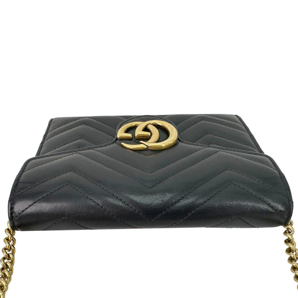 GUCCI GG Marmont Matelasse Leather Crossbody Chain Wallet Black 474575