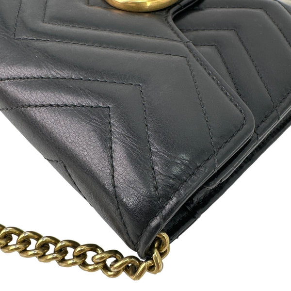 GUCCI GG Marmont Matelasse Leather Crossbody Chain Wallet Black 474575