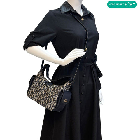 CHRISTIAN DIOR D-Dream Oblique Jacquard Crossbody Bag Navy Blue