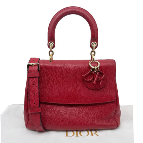 CHRISTIAN DIOR Be Dior Grained Calfskin Leather Shoulder Bag Red