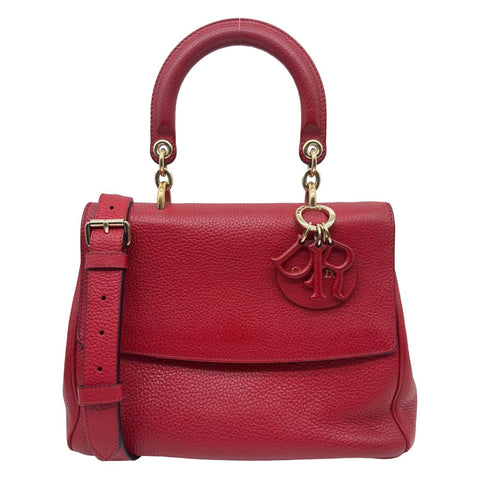 CHRISTIAN DIOR Be Dior Grained Calfskin Leather Shoulder Bag Red