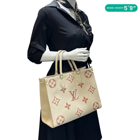 LOUIS VUITTON Onthego MM Giant Monogram Empreinte Leather Tote Bag Bicolor