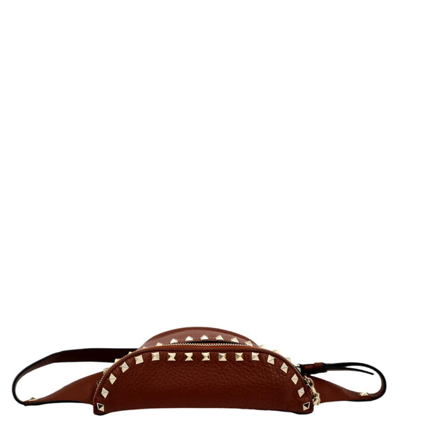 VALENTINO Rockstud Leather Crossbody Belt Bag Bright Cognac