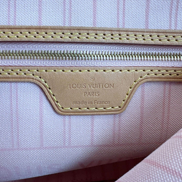 LOUIS VUITTON Neverfull MM Damier Azur Shoulder Bag Rose Ballerine