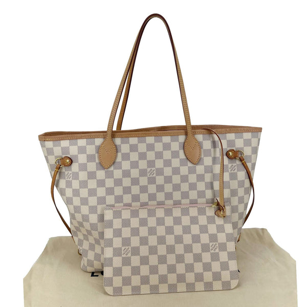 LOUIS VUITTON Neverfull MM Damier Azur Shoulder Bag Rose Ballerine