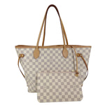 LOUIS VUITTON Neverfull MM Damier Azur Shoulder Bag Rose Ballerine