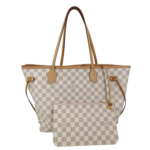 LOUIS VUITTON Neverfull MM Damier Azur Shoulder Bag Rose Ballerine