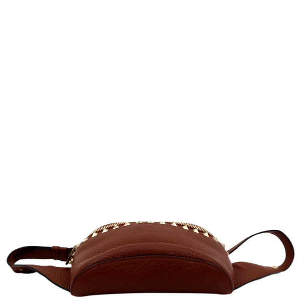 VALENTINO Rockstud Leather Crossbody Belt Bag Bright Cognac
