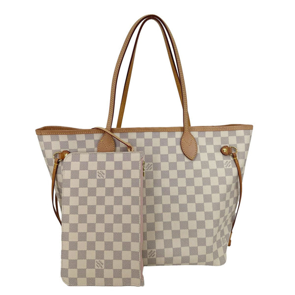 LOUIS VUITTON Neverfull MM Damier Azur Shoulder Bag Rose Ballerine