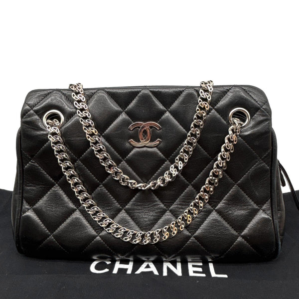 CHANEL CC Crown Quilted Lambskin Leather Tote Bag Black
