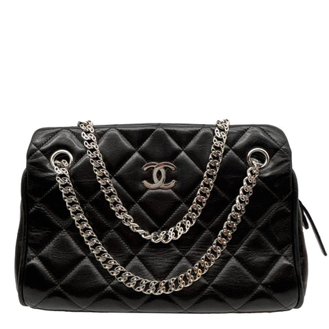 CHANEL CC Crown Quilted Lambskin Leather Tote Bag Black