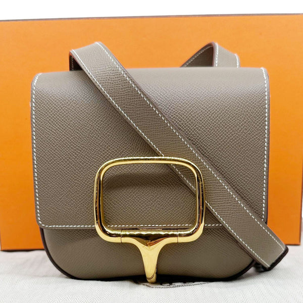 HERMES Della Cavalleria Mini Epsom Leather Shoulder Bag Etoupe