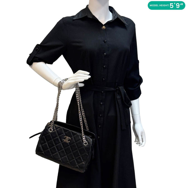CHANEL CC Crown Quilted Lambskin Leather Tote Bag Black