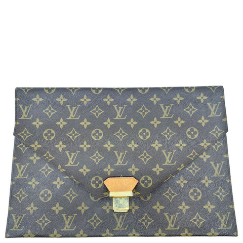 LOUIS VUITTON Poche Plate Envelope Monogram Canvas Clutch Brown