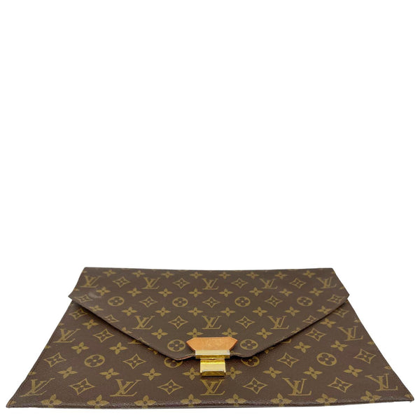 LOUIS VUITTON Poche Plate Envelope Monogram Canvas Clutch Brown