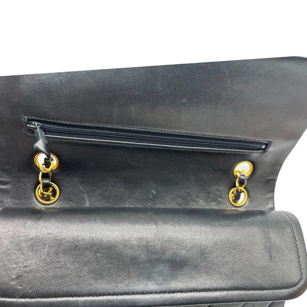 CHANEL Classic Medium Double Flap Quilted Lambskin Leather Shoulder Bag Black