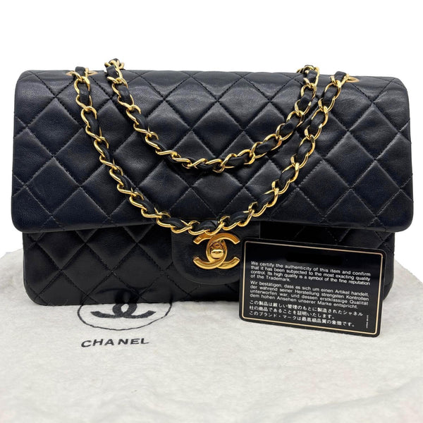 CHANEL Classic Medium Double Flap Quilted Lambskin Leather Shoulder Bag Black