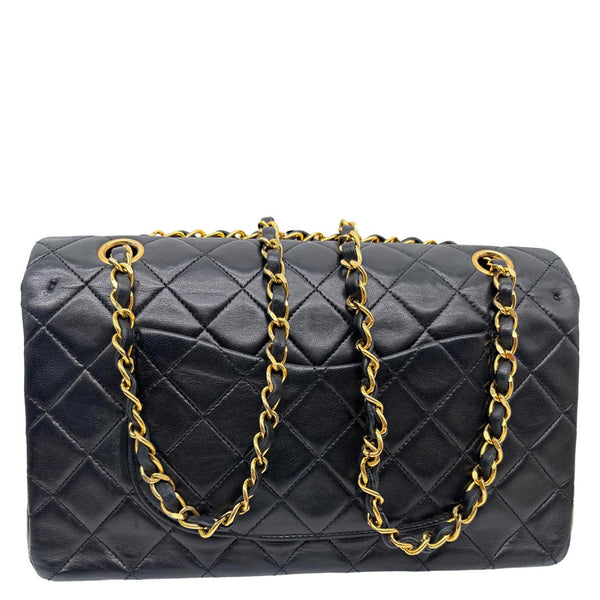 CHANEL Classic Medium Double Flap Quilted Lambskin Leather Shoulder Bag Black