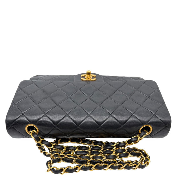 CHANEL Classic Medium Double Flap Quilted Lambskin Leather Shoulder Bag Black
