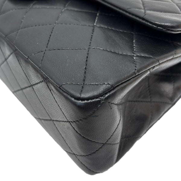 CHANEL Classic Medium Double Flap Quilted Lambskin Leather Shoulder Bag Black