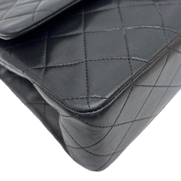 CHANEL Classic Medium Double Flap Quilted Lambskin Leather Shoulder Bag Black