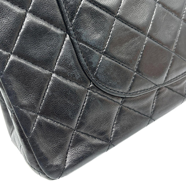 CHANEL Classic Medium Double Flap Quilted Lambskin Leather Shoulder Bag Black