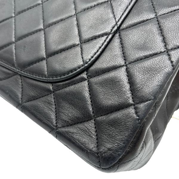 CHANEL Classic Medium Double Flap Quilted Lambskin Leather Shoulder Bag Black