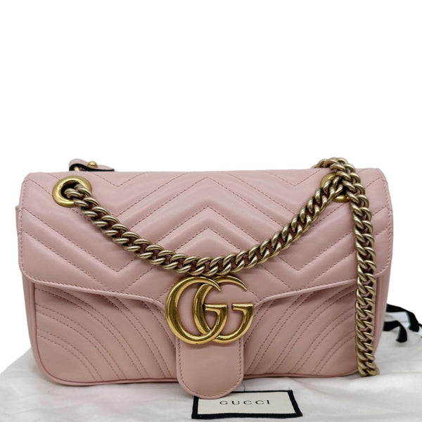 GUCCI GG Marmont Medium Matelasse Chevron Leather Crossbody Bag Pink 443497