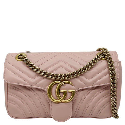 GUCCI GG Marmont Medium Matelasse Chevron Leather Crossbody Bag Pink 443497
