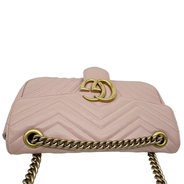 GUCCI GG Marmont Medium Matelasse Chevron Leather Crossbody Bag Pink 443497