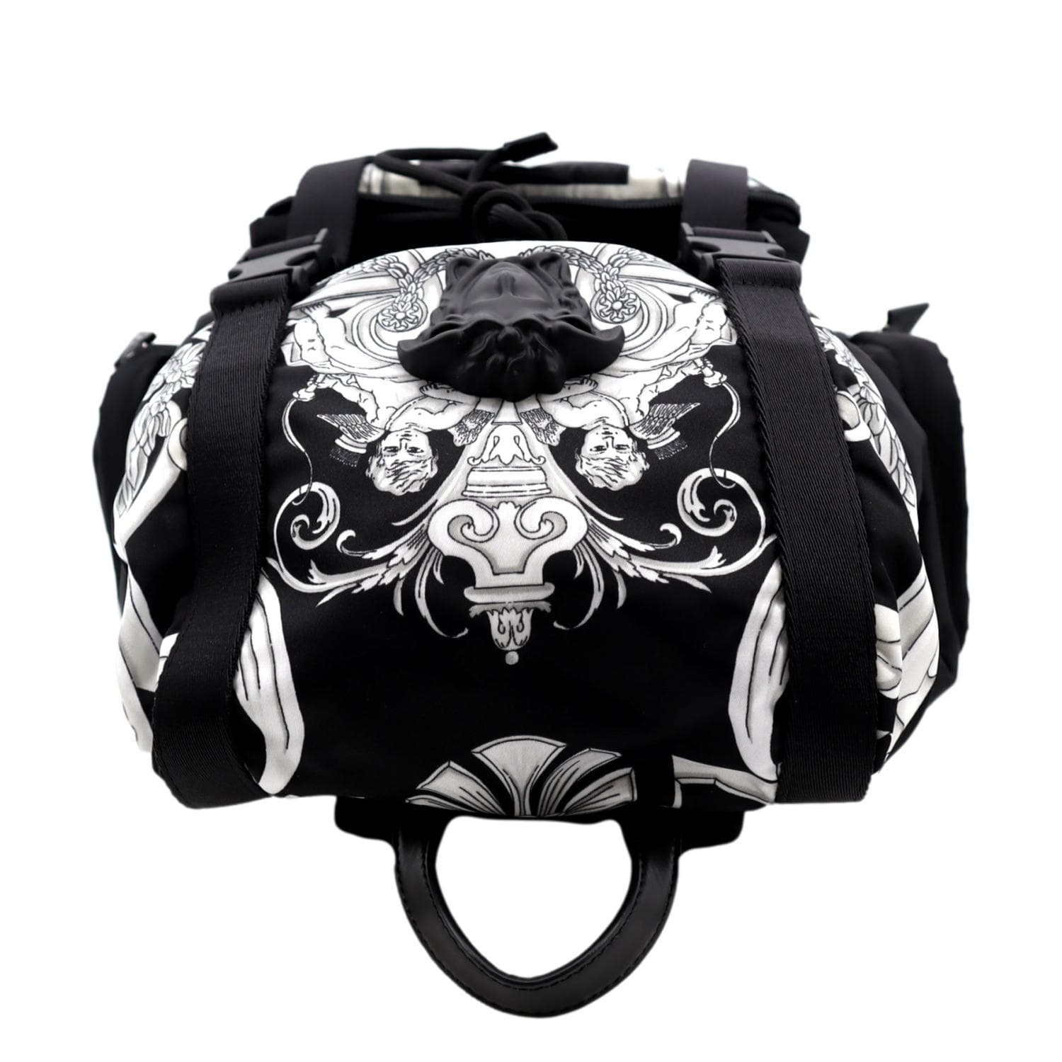 fake versace mini backpack VERSACE Baroque Print Nylon Medusa Backpack Bag Black