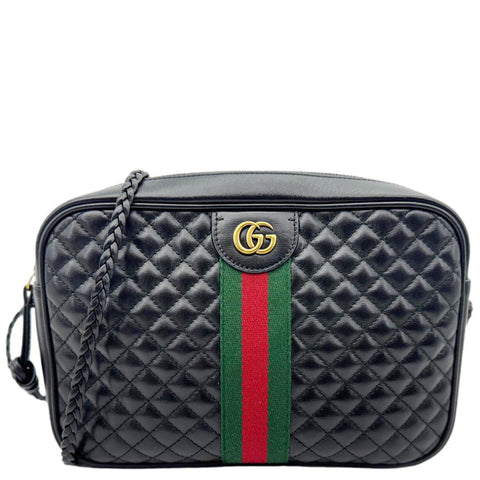 GUCCI Trapuntata Small Web Calfskin Leather Camera Shoulder Bag Black 541051