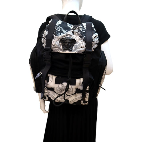 VERSACE Baroque Print Nylon Medusa Backpack Bag Black