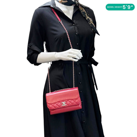 CHANEL Tramezzo Flap Quilted Calfskin Leather Crossbody Bag Red