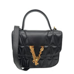 VERSACE Virtus Leather Top Handle Shoulder Bag Black