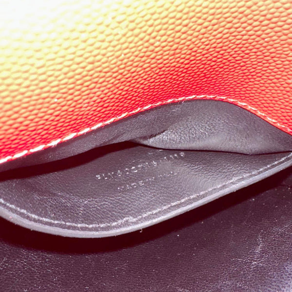 YVES SAINT LAURENT Cassandra Mini Grain De Poudre Leather Top Handle Shoulder Bag Red