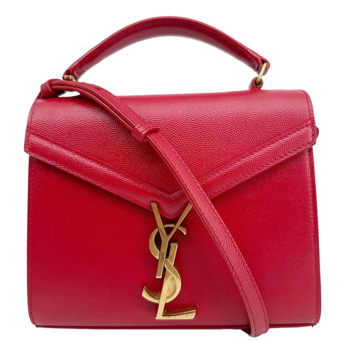 YVES SAINT LAURENT Cassandra Mini Grain De Poudre Leather Top Handle Shoulder Bag Red