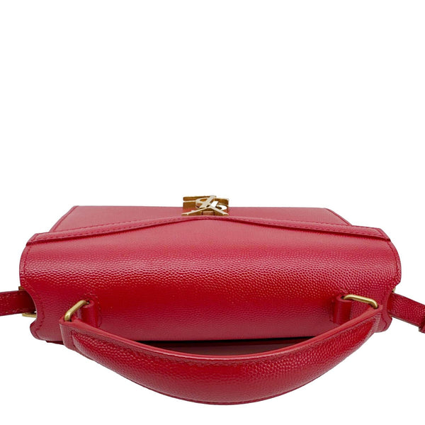 YVES SAINT LAURENT Cassandra Mini Grain De Poudre Leather Top Handle Shoulder Bag Red