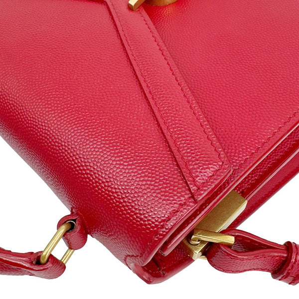 YVES SAINT LAURENT Cassandra Mini Grain De Poudre Leather Top Handle Shoulder Bag Red