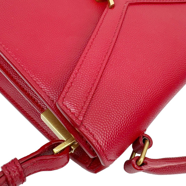 YVES SAINT LAURENT Cassandra Mini Grain De Poudre Leather Top Handle Shoulder Bag Red
