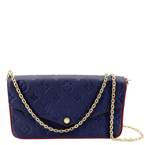 LOUIS VUITTON Felicie Pochette Empreinte Leather Crossbody Bag Blue