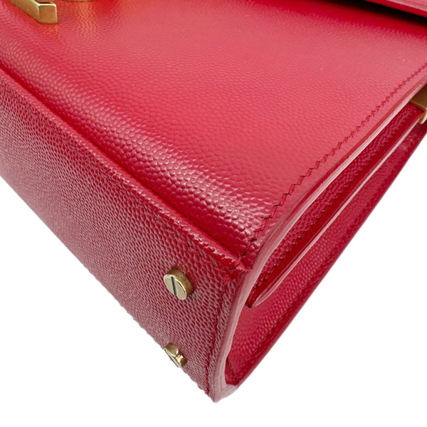YVES SAINT LAURENT Cassandra Mini Grain De Poudre Leather Top Handle Shoulder Bag Red