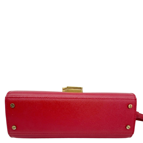YVES SAINT LAURENT Cassandra Mini Grain De Poudre Leather Top Handle Shoulder Bag Red