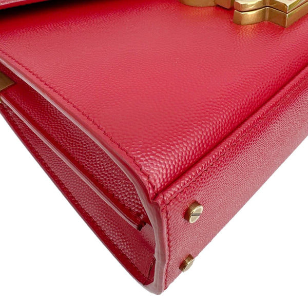 YVES SAINT LAURENT Cassandra Mini Grain De Poudre Leather Top Handle Shoulder Bag Red