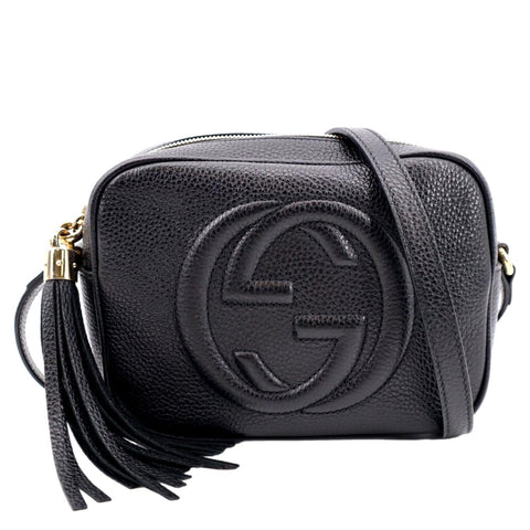GUCCI Soho Disco Pebbled Leather Crossbody Bag Black 308364